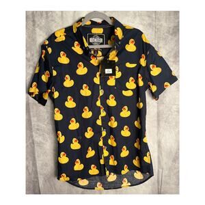 Men’s Rubber Duck Shirt Slim Fit Flex Button Down Short Sleeve NWT Size Large